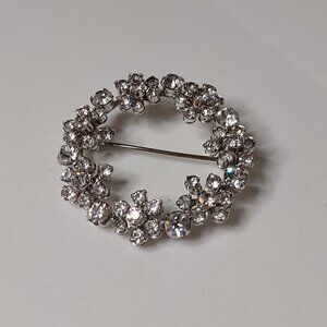 Round Clear Rhinestone Brooch